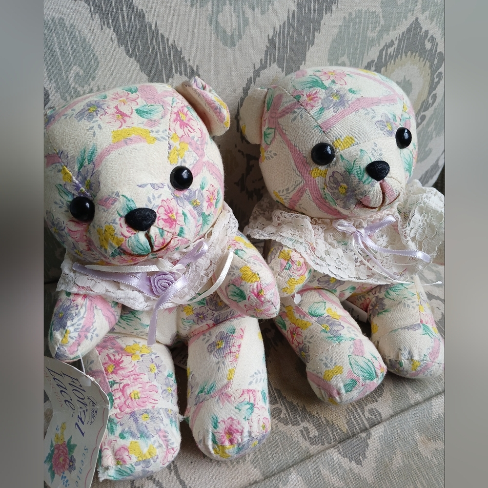 Vintage Drummers West LTD Floral Teddy Bear Plush Animal Flowers (Set of 2)